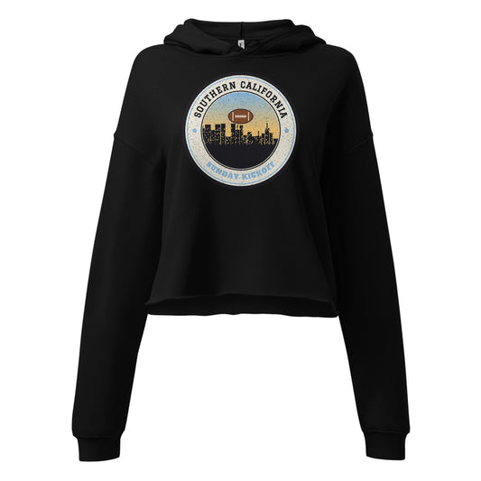 Women's Southern California Sunday Kickoff Cropped Hoodie in Black, front view