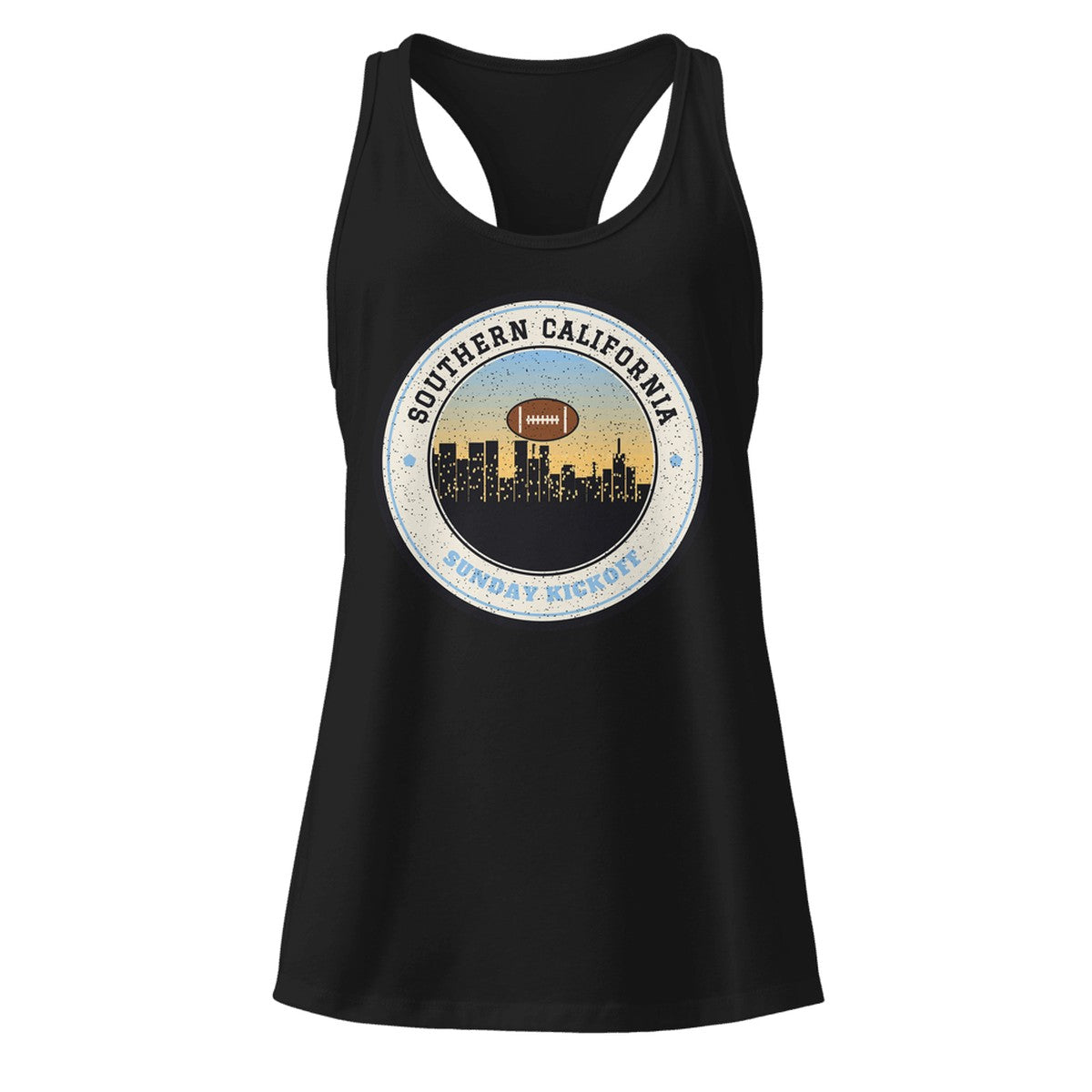 Women's Southern California Sunday Kickoff Racerback Tank in Black, front view
