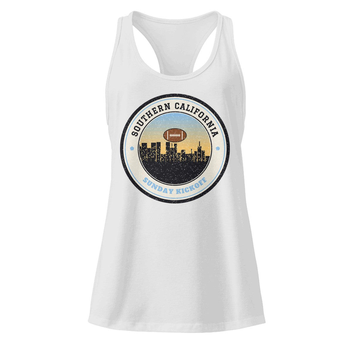 Women's Southern California Sunday Kickoff Racerback Tank in Heather Gray, front view