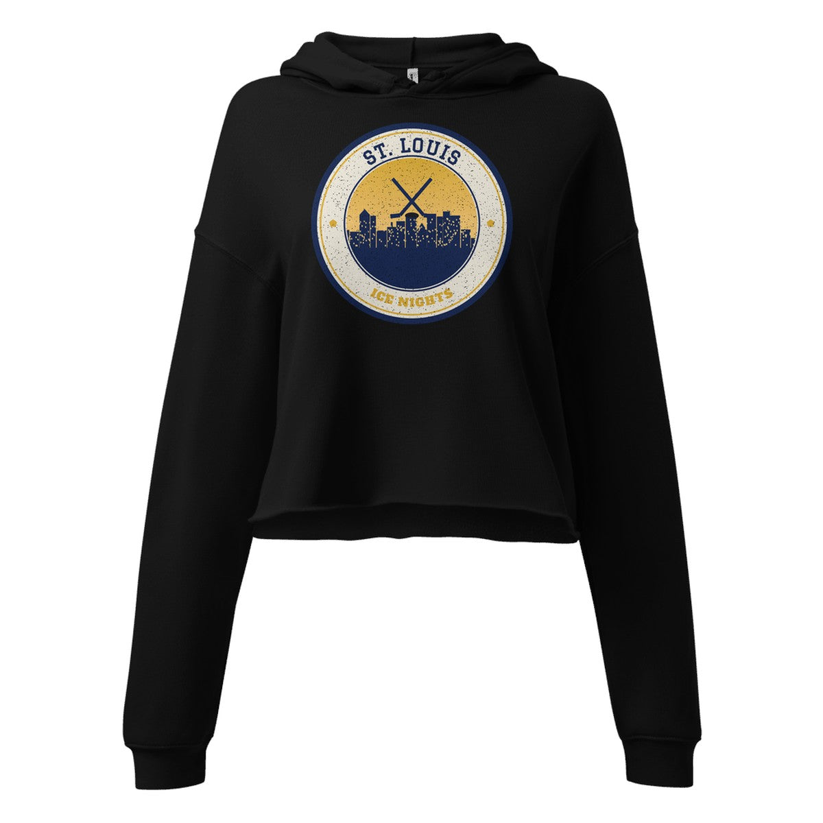 Women's St. Louis Ice Nights Cropped Hoodie in Black, front view
