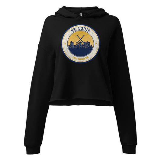 Women's St. Louis Ice Nights Cropped Hoodie in Black, front view