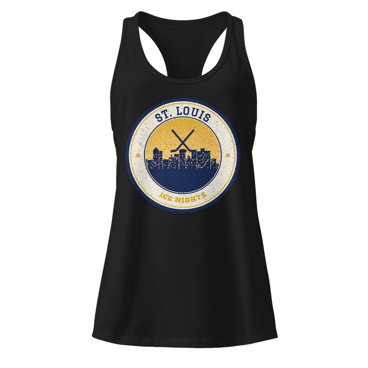 Women's St. Louis Ice Nights Racerback Tank in Black, front view