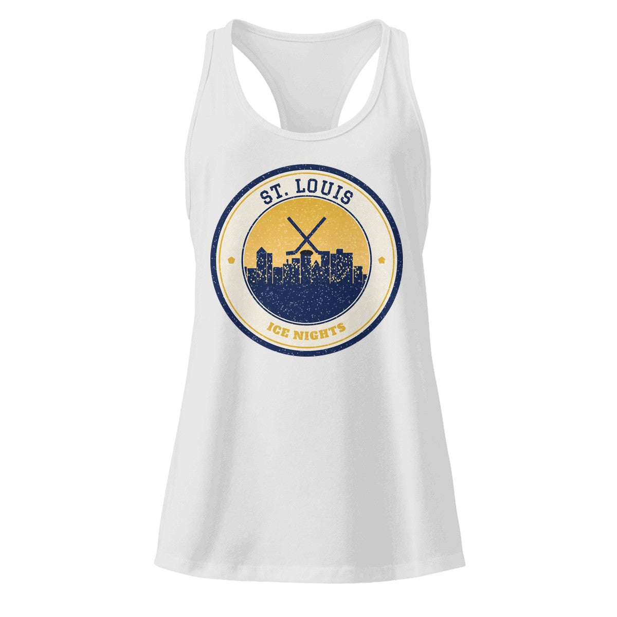 Women's St. Louis Ice Nights Racerback Tank in Heather Gray, front view