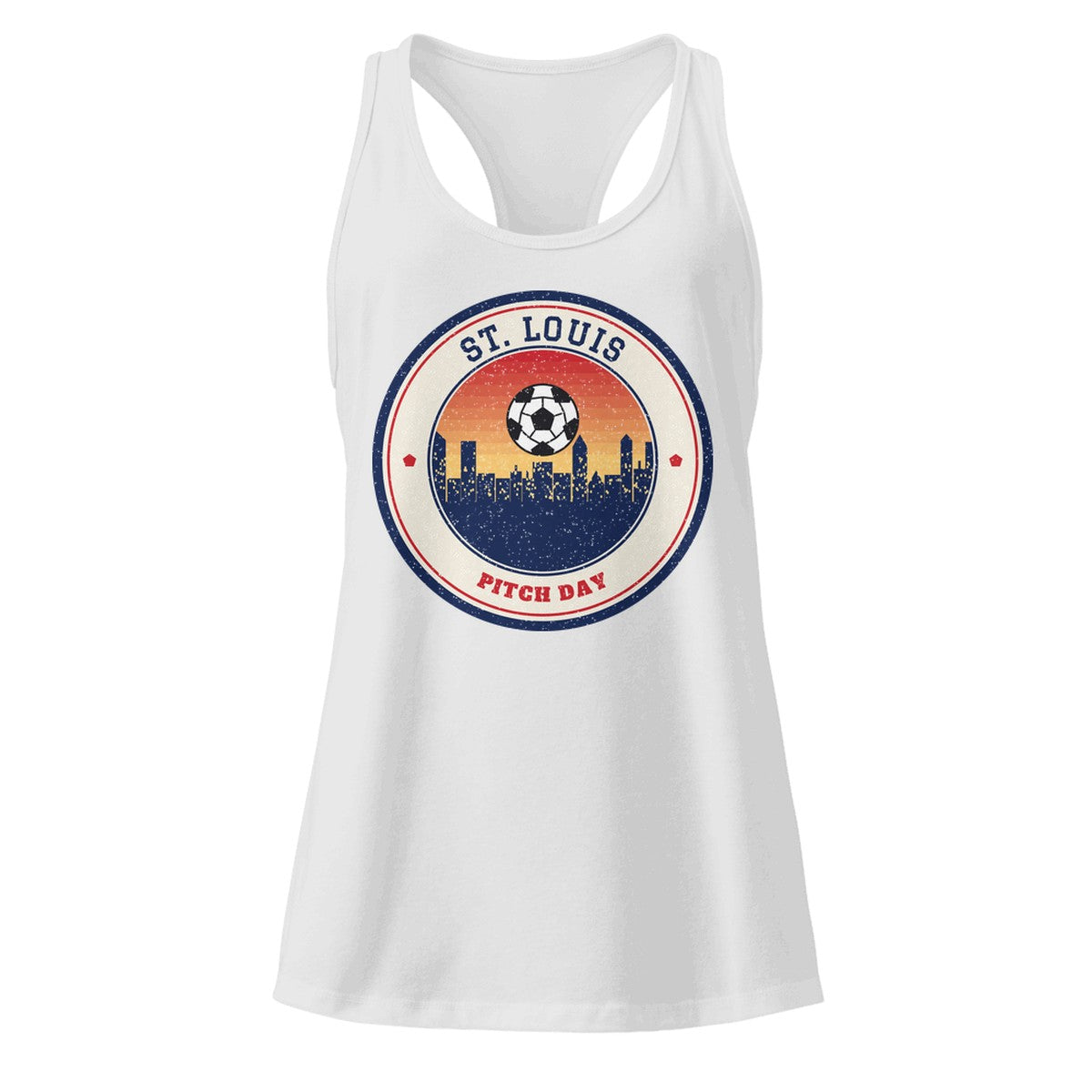 Women's St. Louis Pitch Day Racerback Tank in Heather Gray, front view