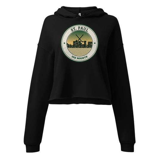 Women's St. Paul Ice Nights Cropped Hoodie in Black, front view