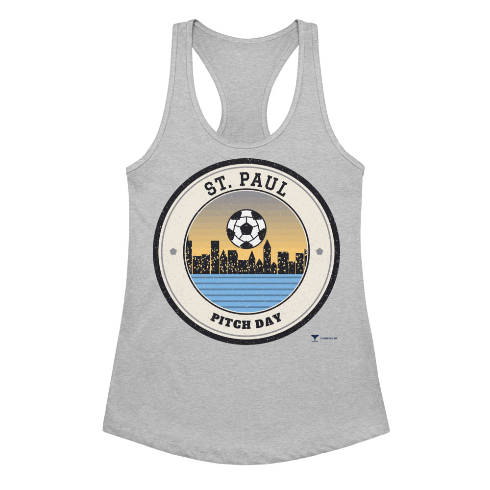 Women's St. Paul Pitch Day Racerback Tank in Heather Gray, front view
