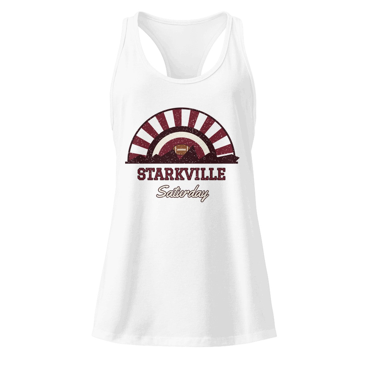 Women's Starkville Saturday Racerback Tank in White, front view