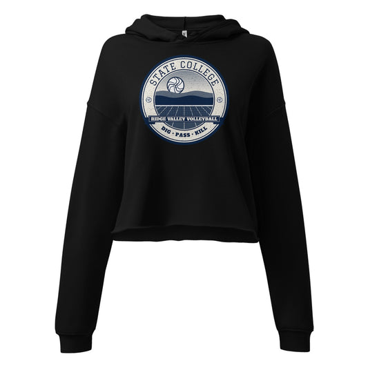 State College Ridge Valley Volleyball Women's Cropped Hoodie in Black, front view