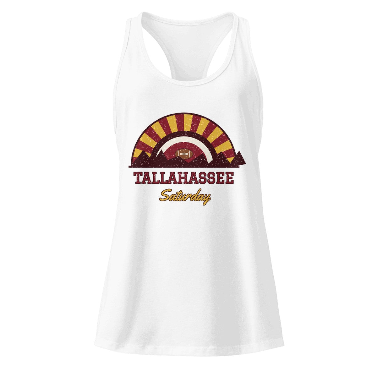 Women's Tallahassee Saturday Racerback Tank in White, front view