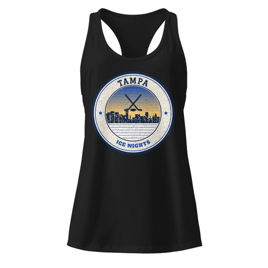 Women's Tampa Ice Nights Racerback Tank in Black, front view