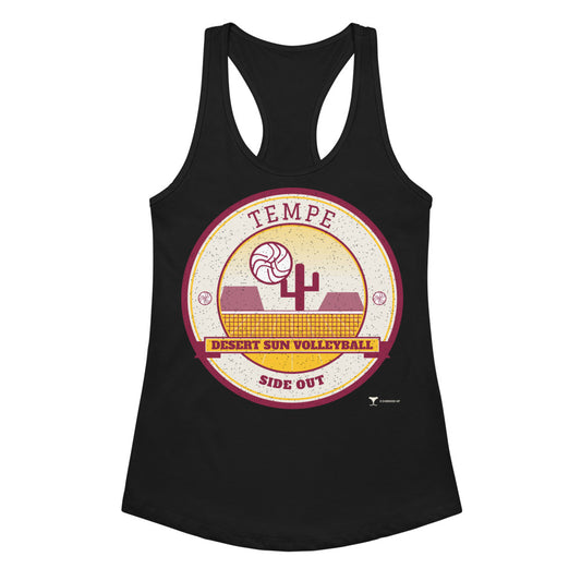 Tempe Desert Sun Volleyball Women's Racerback Tank in Black, front view
