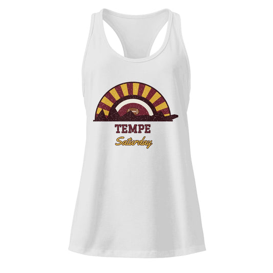 Women's Tempe Saturday Racerback Tank in Heather Gray, front view