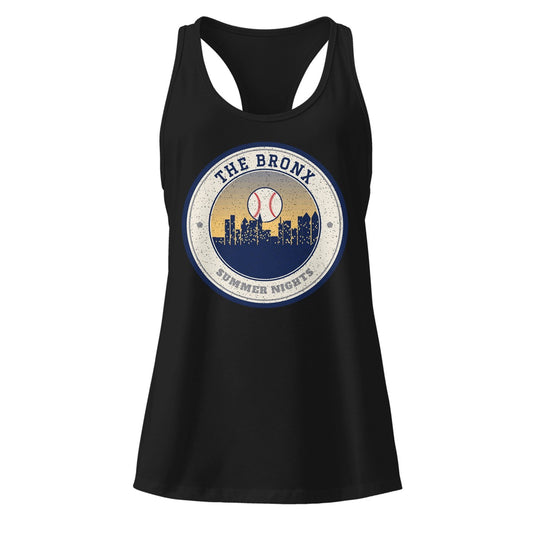 Women's The Bronx Summer Nights Ballpark Racerback Tank in Black, front view