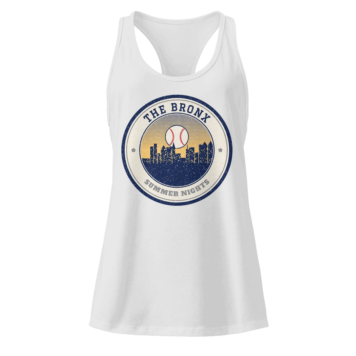 Women's The Bronx Summer Nights Ballpark Racerback Tank in Heather Gray, front view