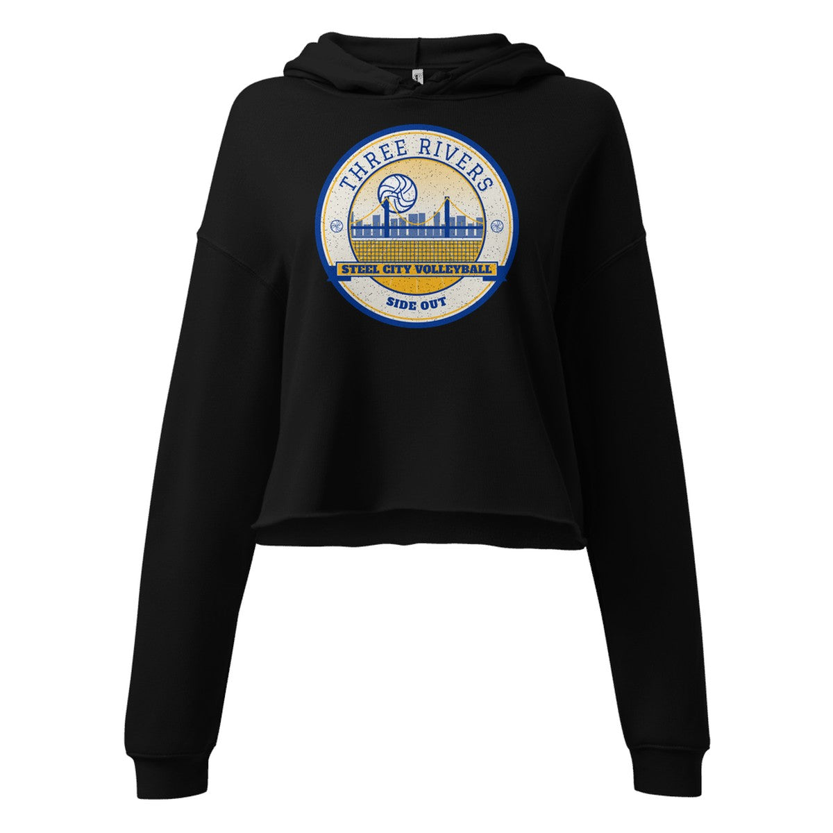 Three Rivers Steel City Volleyball Women's Cropped Hoodie in Black, front view