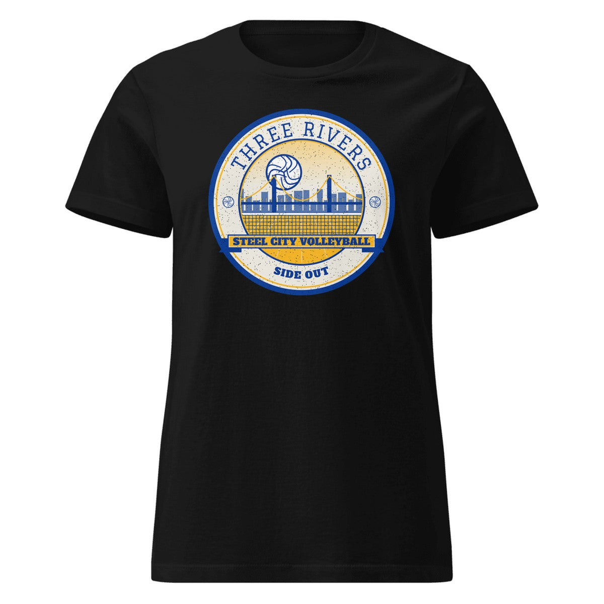 Three Rivers Steel City Volleyball Women's Fitted Tee in Black, front view