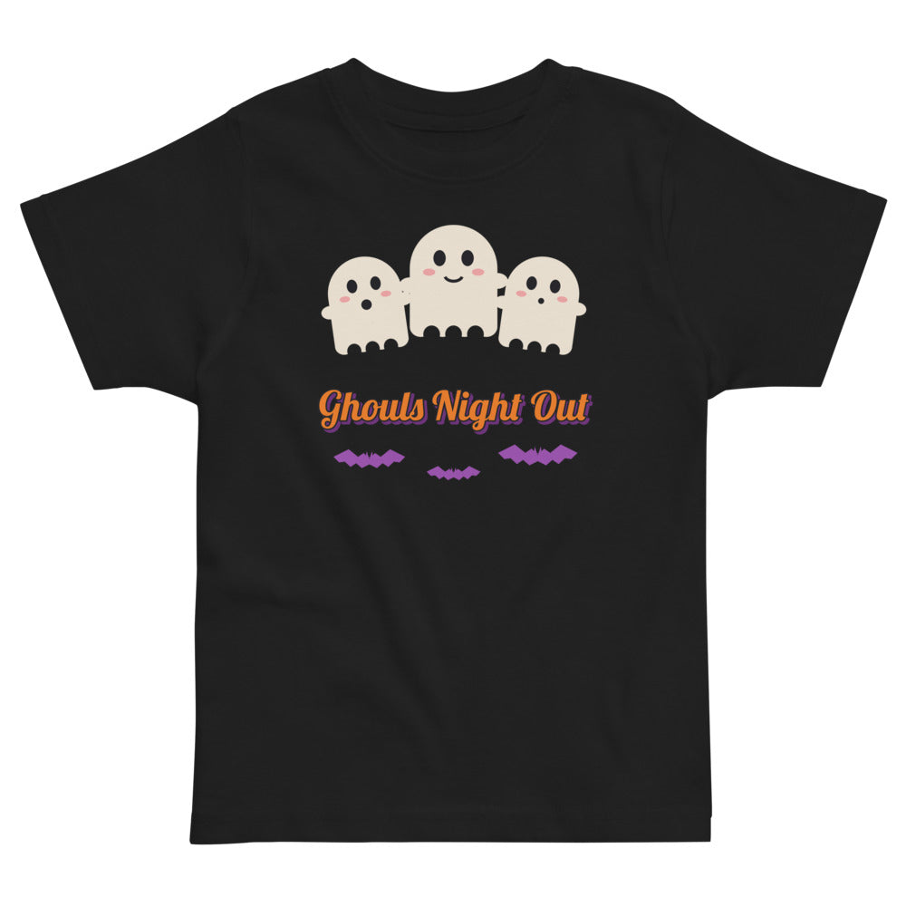 Ghouls Night Out Toddler Tee in black, mockup of the design printed on the front of the toddler tee
