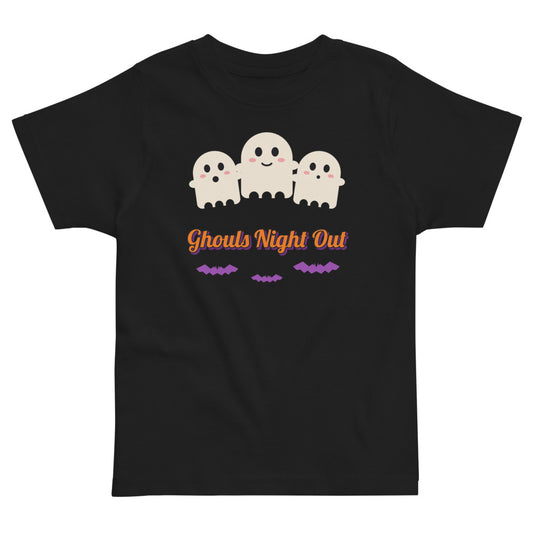 Ghouls Night Out Toddler Tee in black, mockup of the design printed on the front of the toddler tee