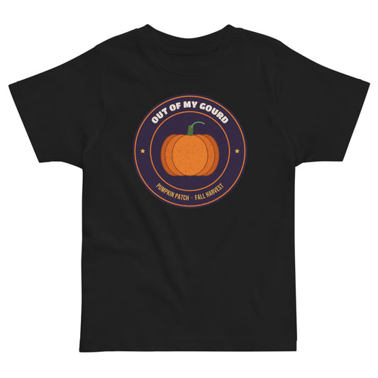 Out of My Gourd Toddler Tee in black, mockup of the design printed on the front of the toddler tee