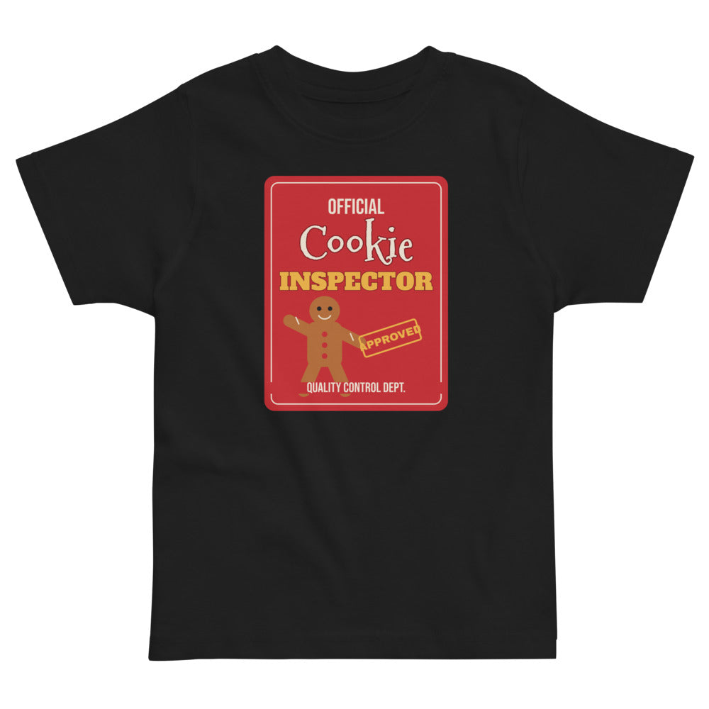 Cookie Inspector Toddler Tee in black, mockup of the design printed on the front of the toddler tee