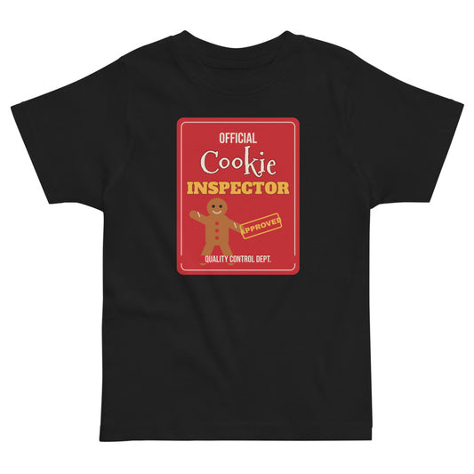 Cookie Inspector Toddler Tee in black, mockup of the design printed on the front of the toddler tee