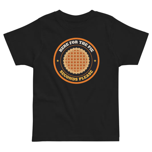 Here for the Pie Toddler Tee in black, mockup of the design printed on the front of the toddler tee