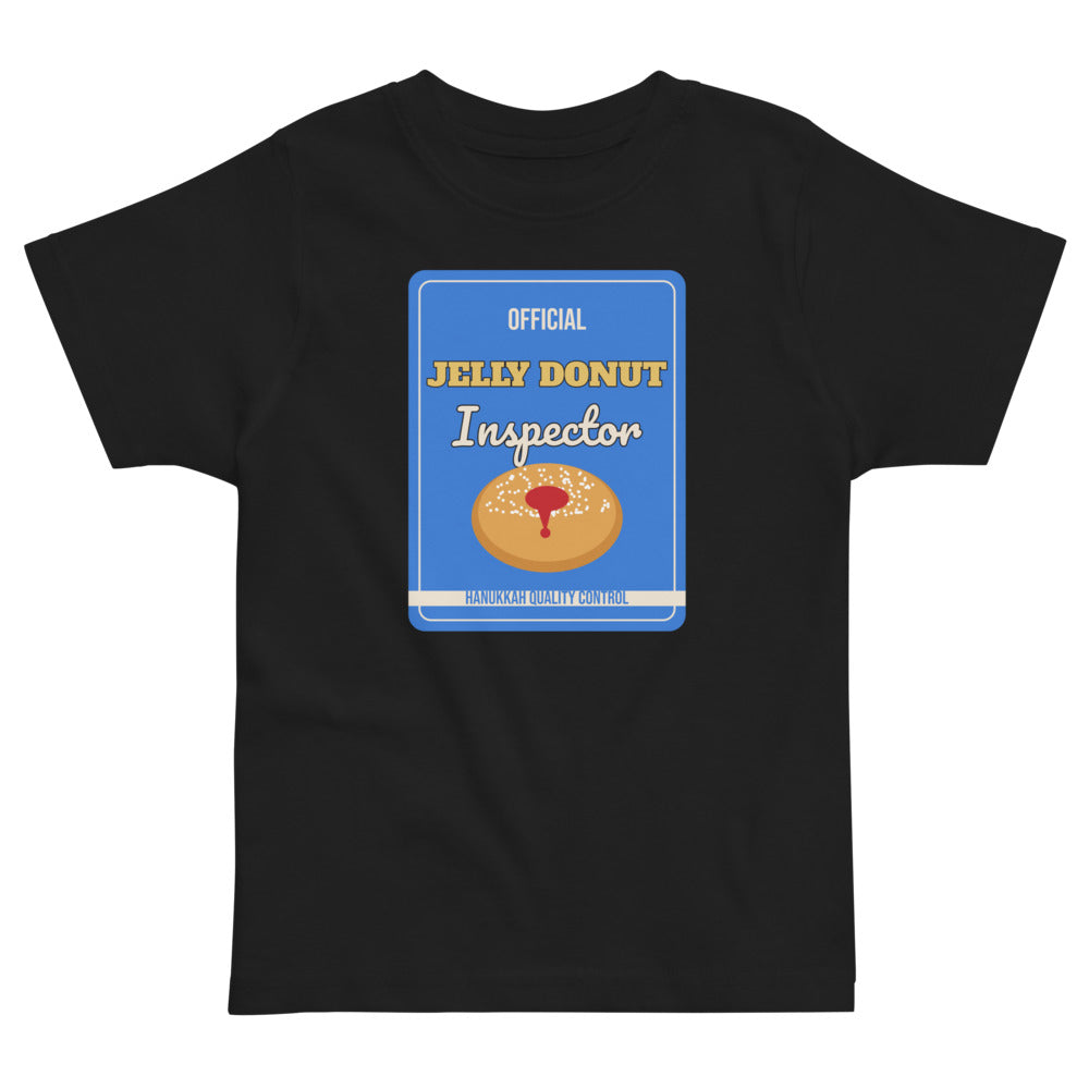 Jelly Donut Inspector Toddler Tee in black, mockup of the design printed on the front of the toddler tee