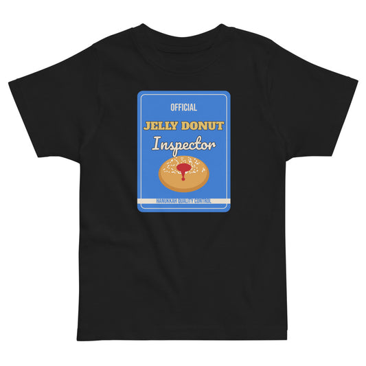 Jelly Donut Inspector Toddler Tee in black, mockup of the design printed on the front of the toddler tee