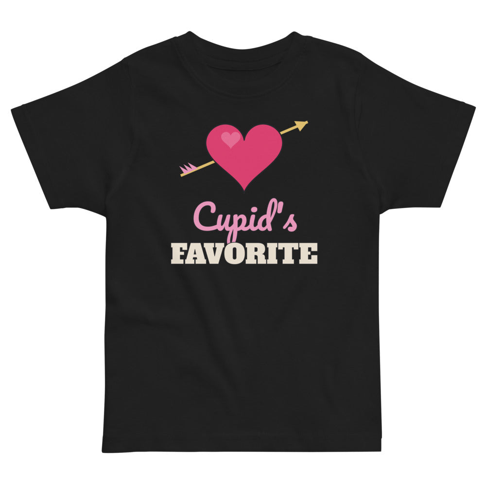 Cupid's Favorite Toddler Tee in black, mockup of the design printed on the front of the toddler tee