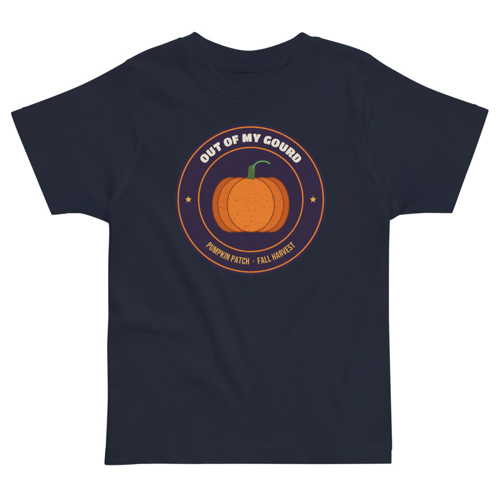 Out of My Gourd Toddler Tee in navy, mockup of the design printed on the front of the toddler tee
