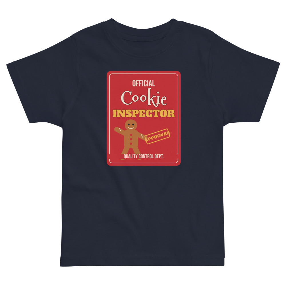 Cookie Inspector Toddler Tee in navy, mockup of the design printed on the front of the toddler tee