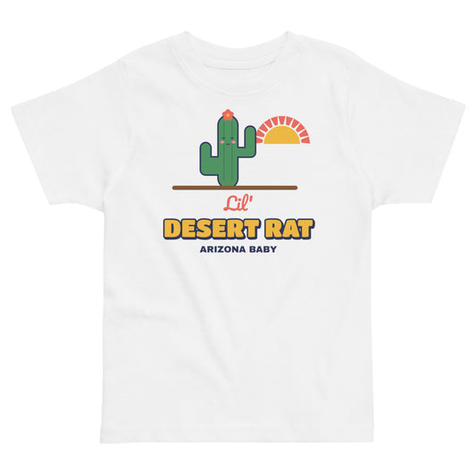 Lil' Desert Rat Arizona Toddler Tee in white, mockup of the design printed on the front of the toddler tee