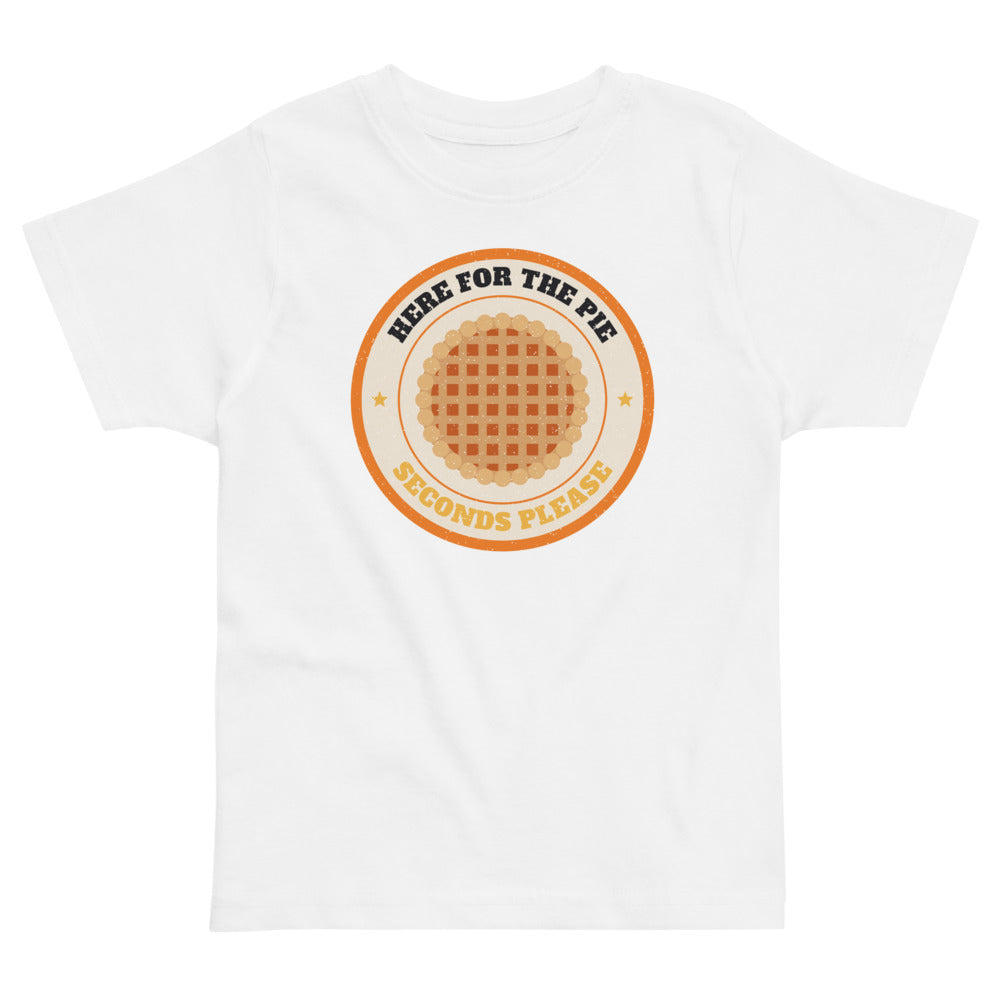 Here for the Pie Toddler Tee in white, mockup of the design printed on the front of the toddler tee