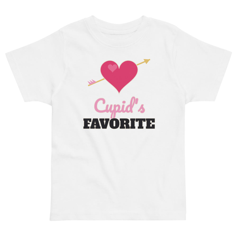 Cupid's Favorite Toddler Tee in white, mockup of the design printed on the front of the toddler tee