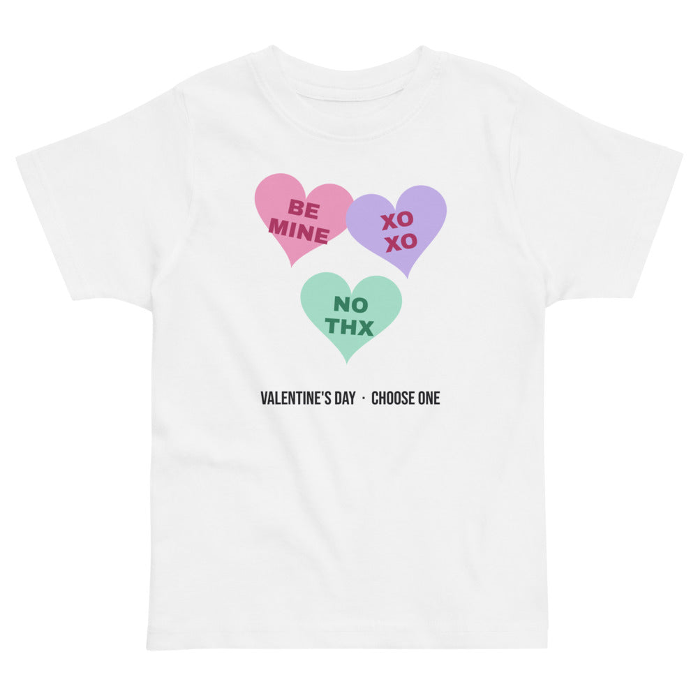 Candy Heart Mood Toddler Tee in white, mockup of the design printed on the front of the toddler tee