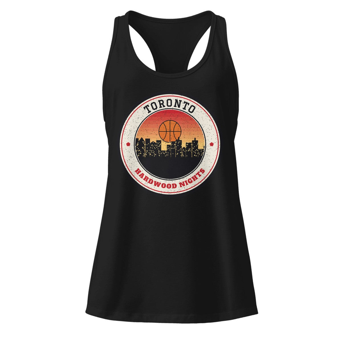 Women's Toronto Hardwood Nights Racerback Tank in Black, front view