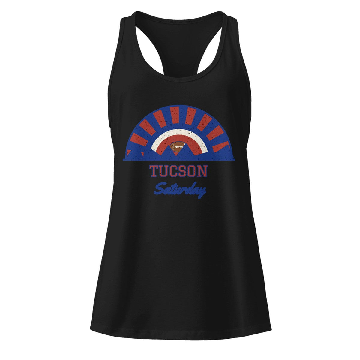 Women's Tucson Saturday Racerback Tank in Black, front view