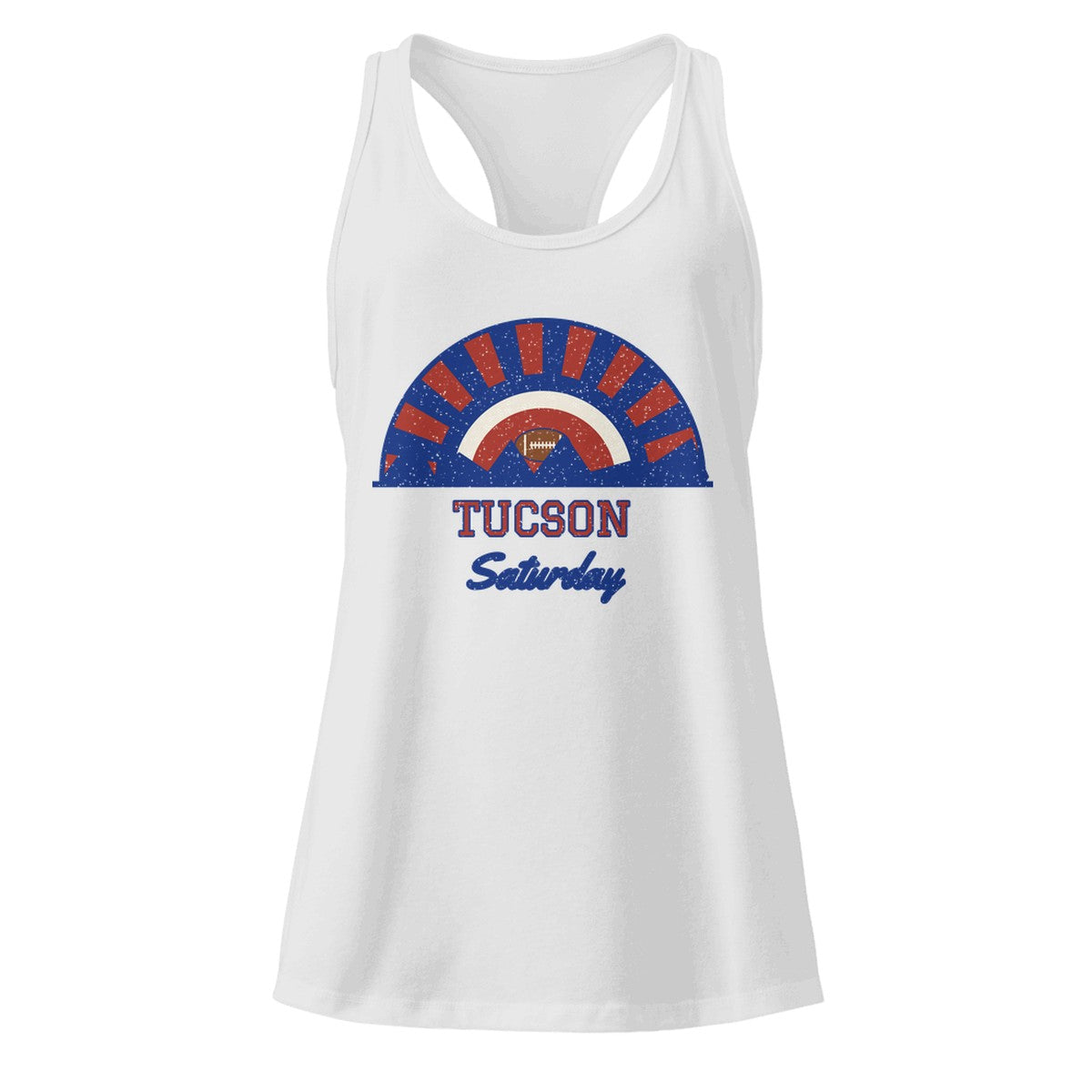 Women's Tucson Saturday Racerback Tank in Heather Gray, front view