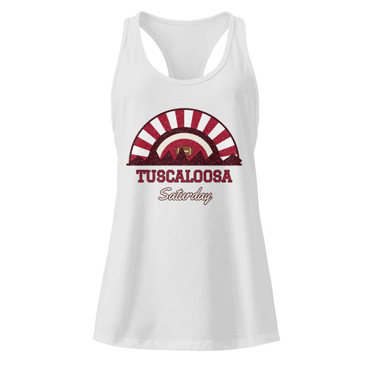 Women's Tuscaloosa Saturday Racerback Tank in Heather Gray, front view