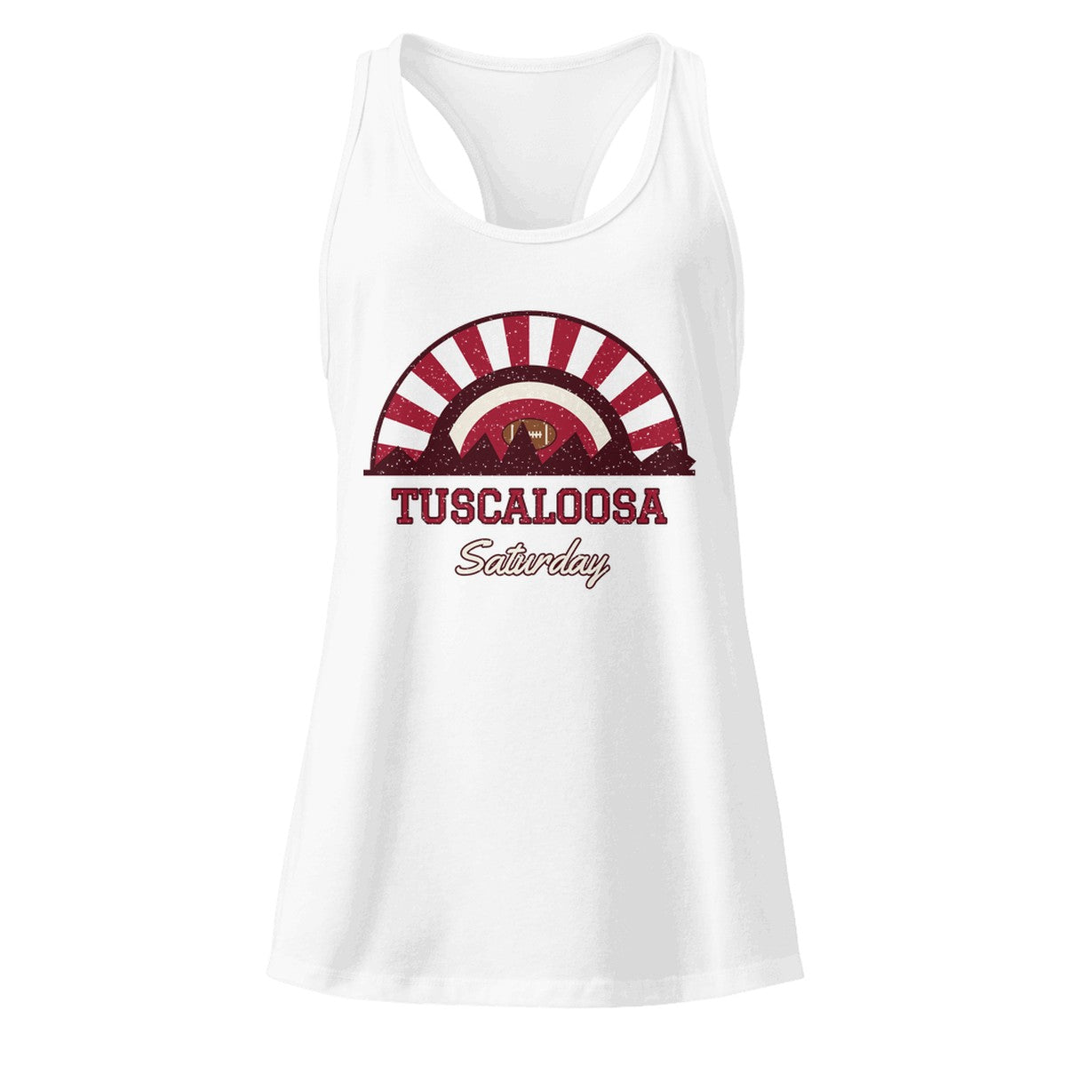 Women's Tuscaloosa Saturday Racerback Tank in White, front view