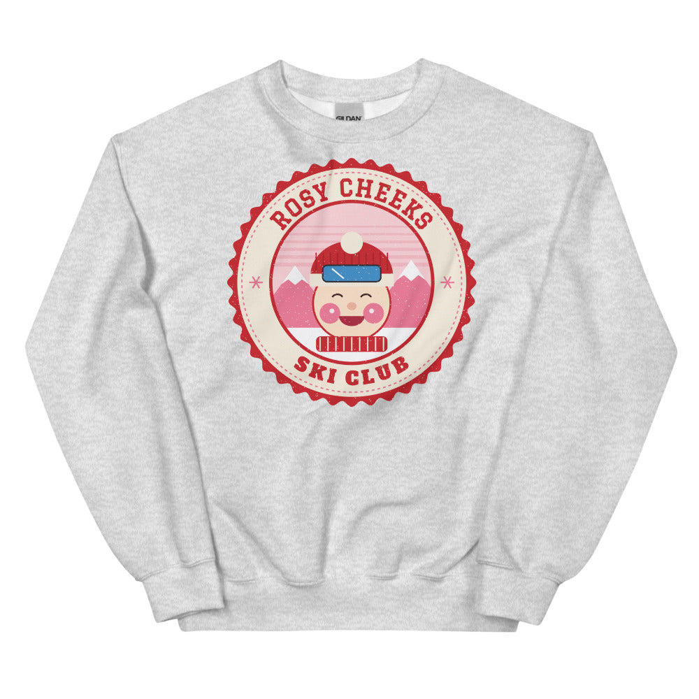 Rosy Cheeks Ski Club Crewneck Sweatshirt in ash, front view