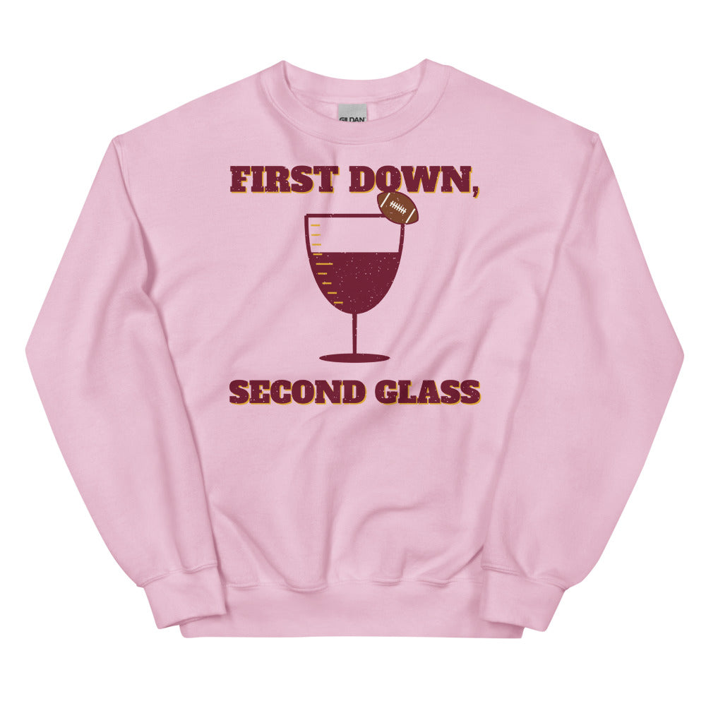 First Down, Second Glass Crewneck Sweatshirt in light pink, front view