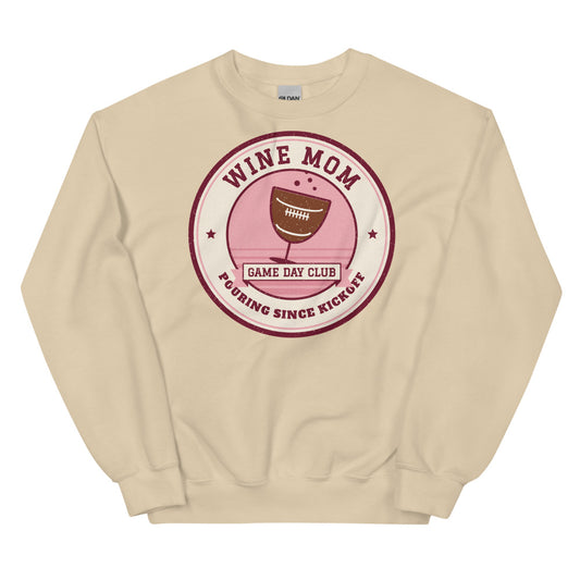 Wine Mom Game Day Club Crewneck Sweatshirt in sand, front view
