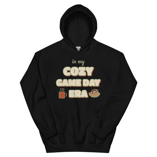 In My Cozy Game Day Era Unisex Hoodie in black, front view