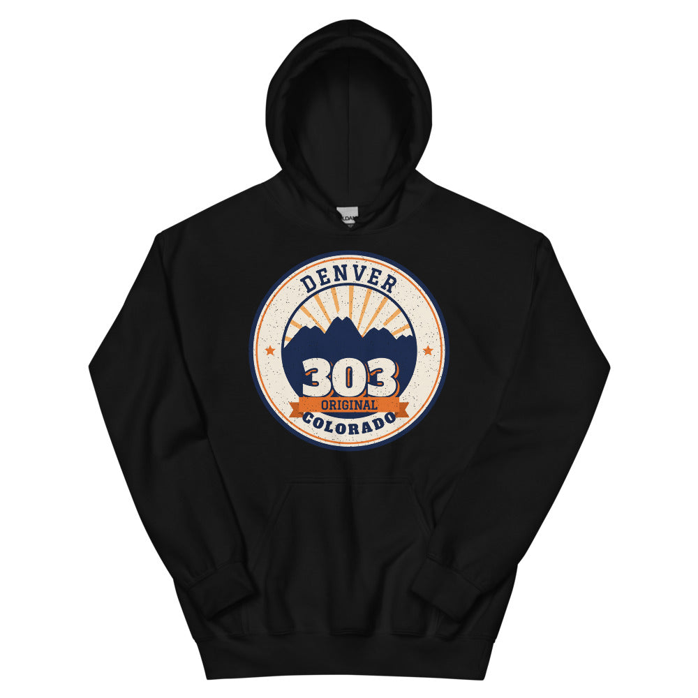 303 Original Denver Unisex Hoodie in black, front view