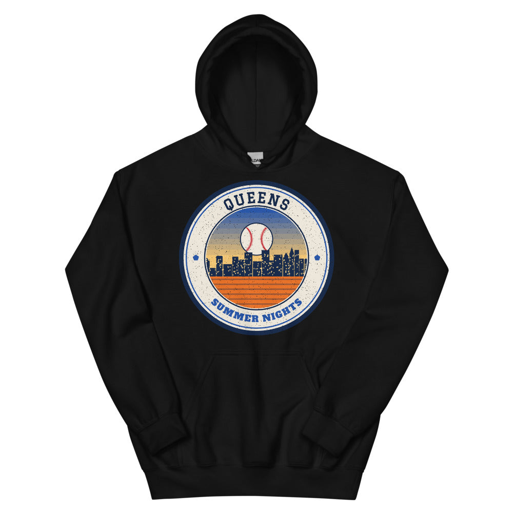 Queens Summer Nights Ballpark Hoodie in black, front