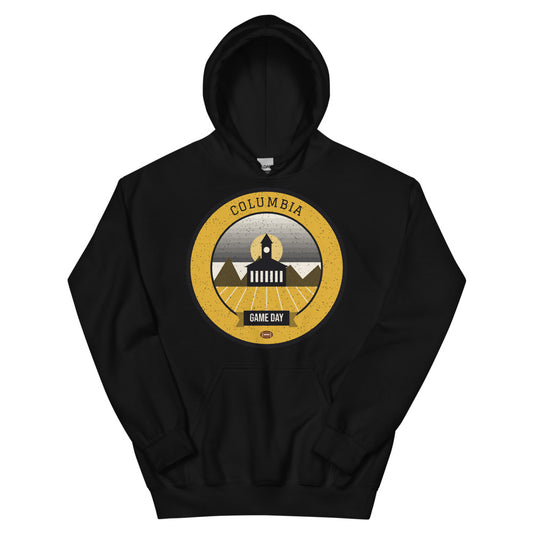 Black & Gold Columns Game Day Hoodie in black, front