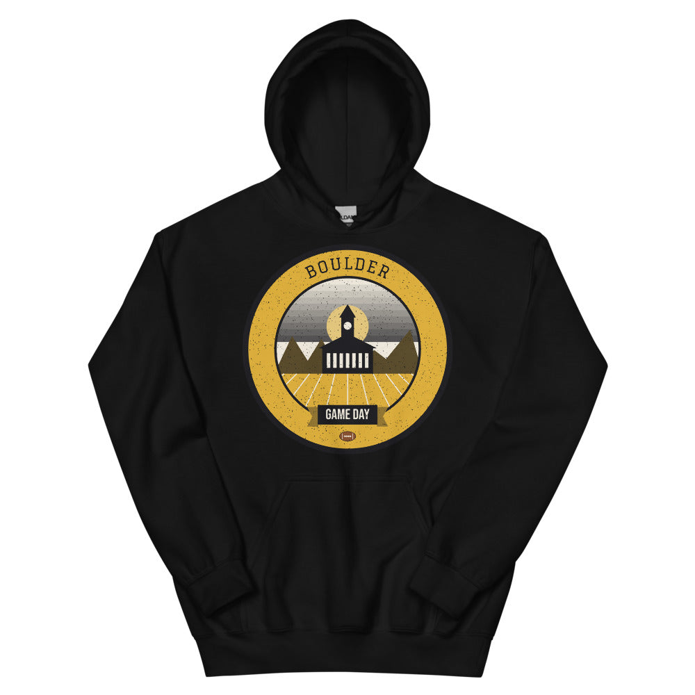 Black & Gold Flatirons Game Day Hoodie in black, front
