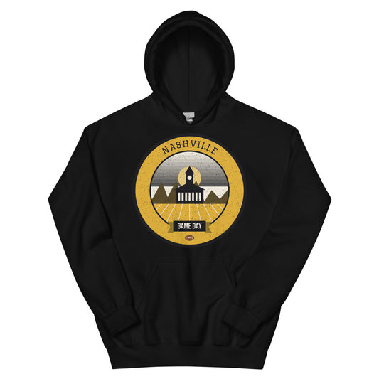 Black & Gold Honky-Tonk Game Day Hoodie in black, front