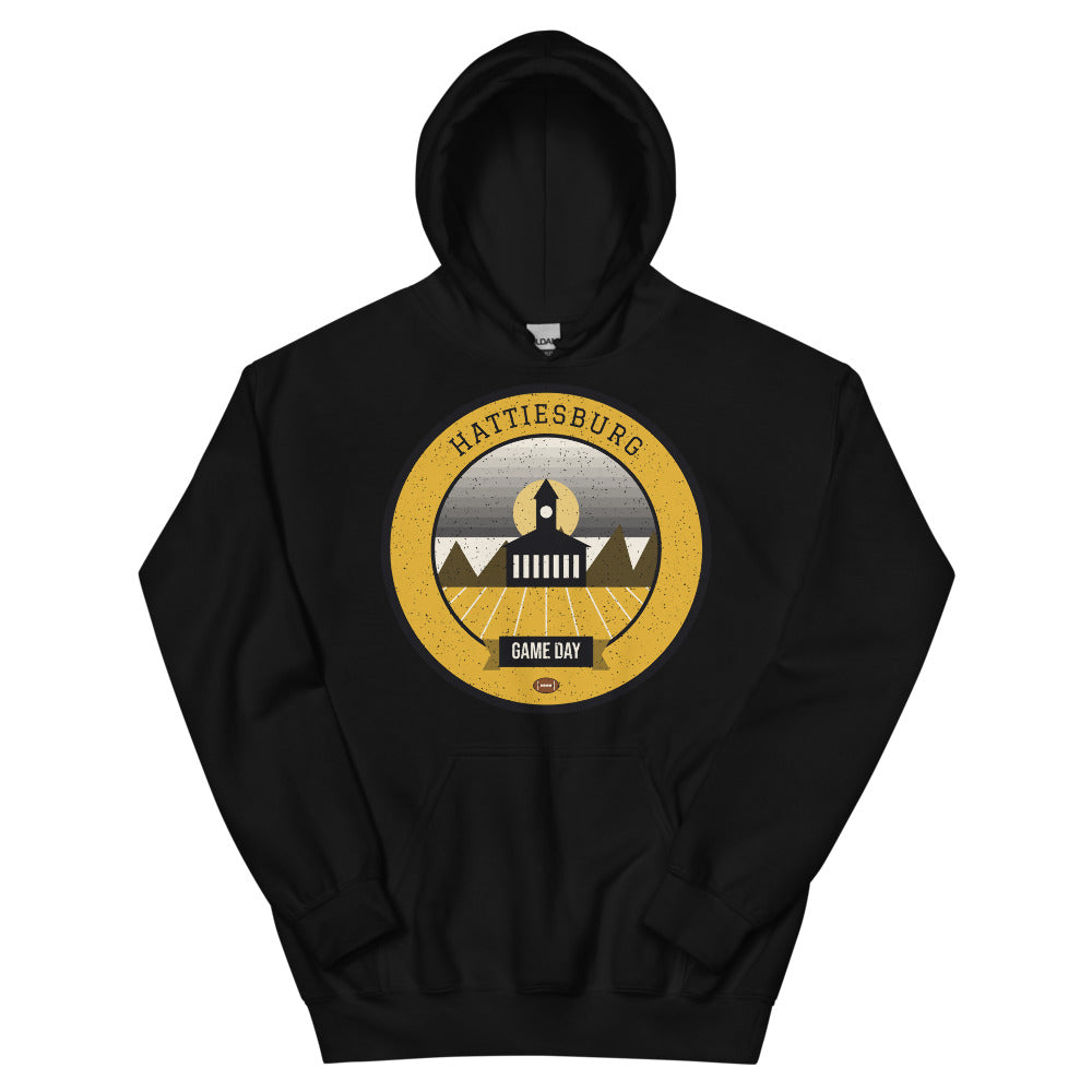 Black & Gold Longleaf Game Day Hoodie in black, front